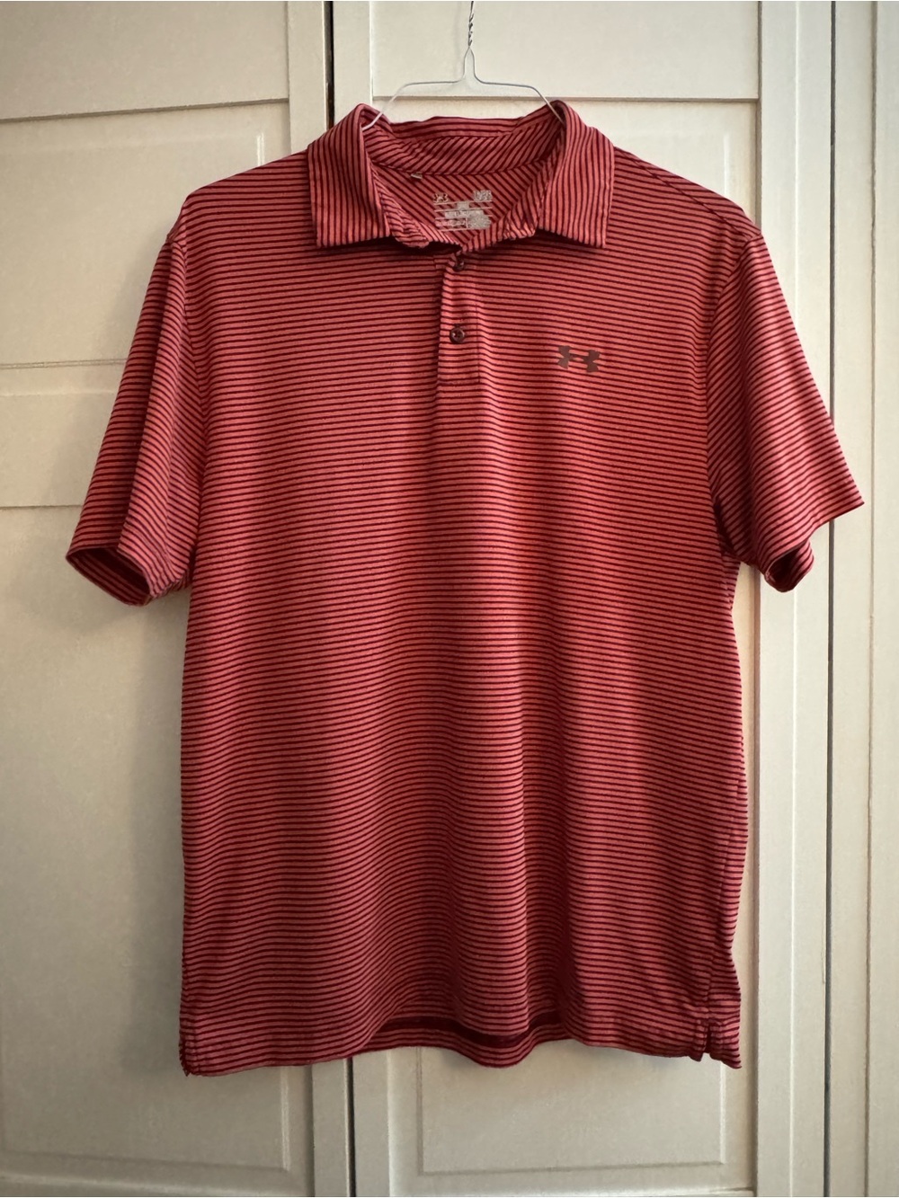 Under Armour Large Men's Orange/Maroon Striped Polo